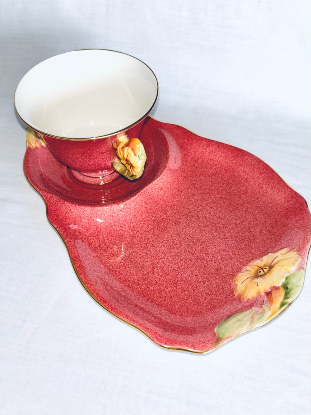 Vintage Royal Winton Cup Saucer Tennis Snack Set Petunia Flower Handle England
